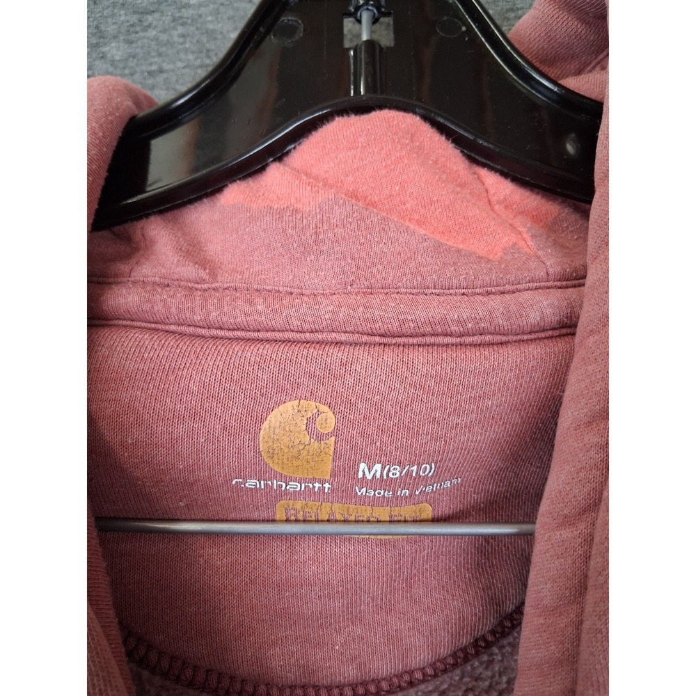 Carhartt Womens Sweatshirt Medium Pink Pullover Hoodie Bleached Spellout - Picture 5 of 9